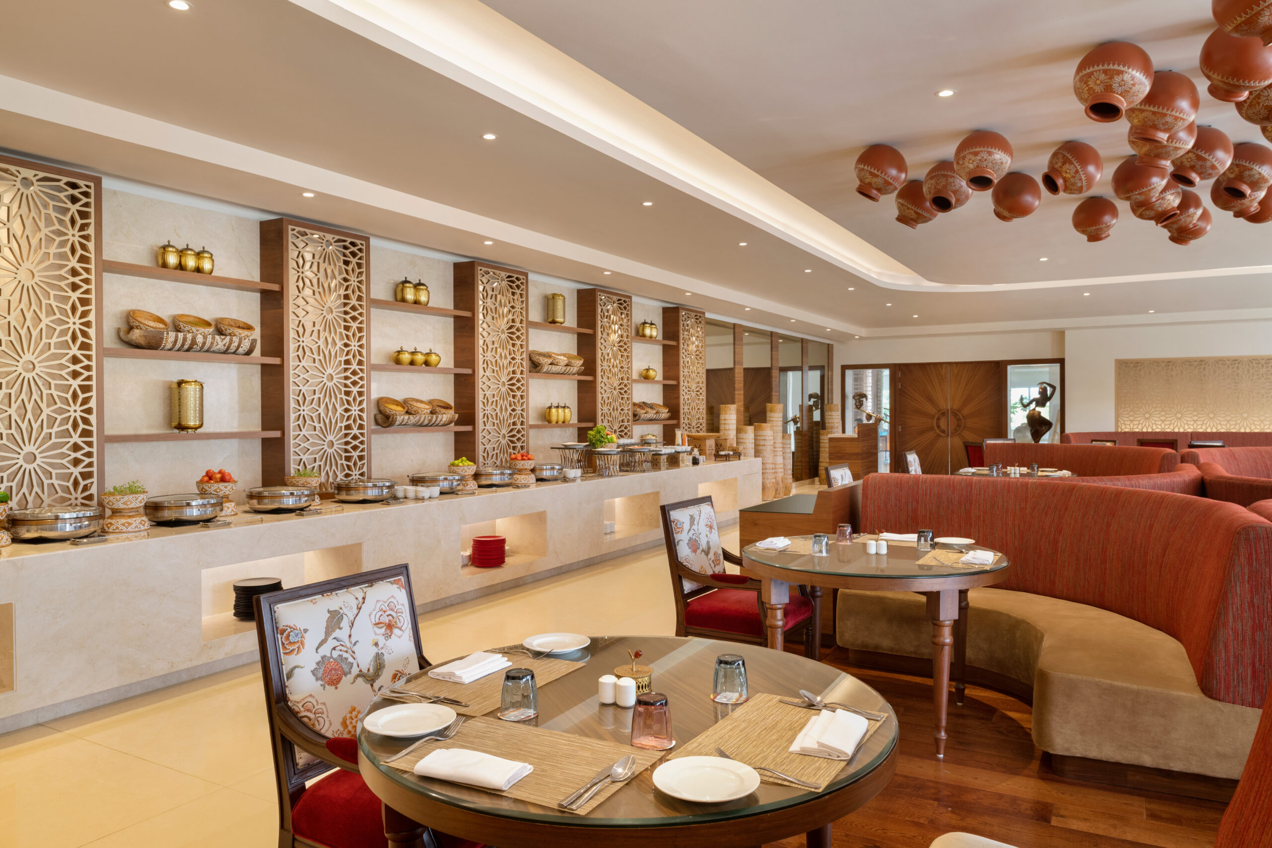 Satvik all-day dining restaurant ambiance at Hawthorn Suites Dwarka