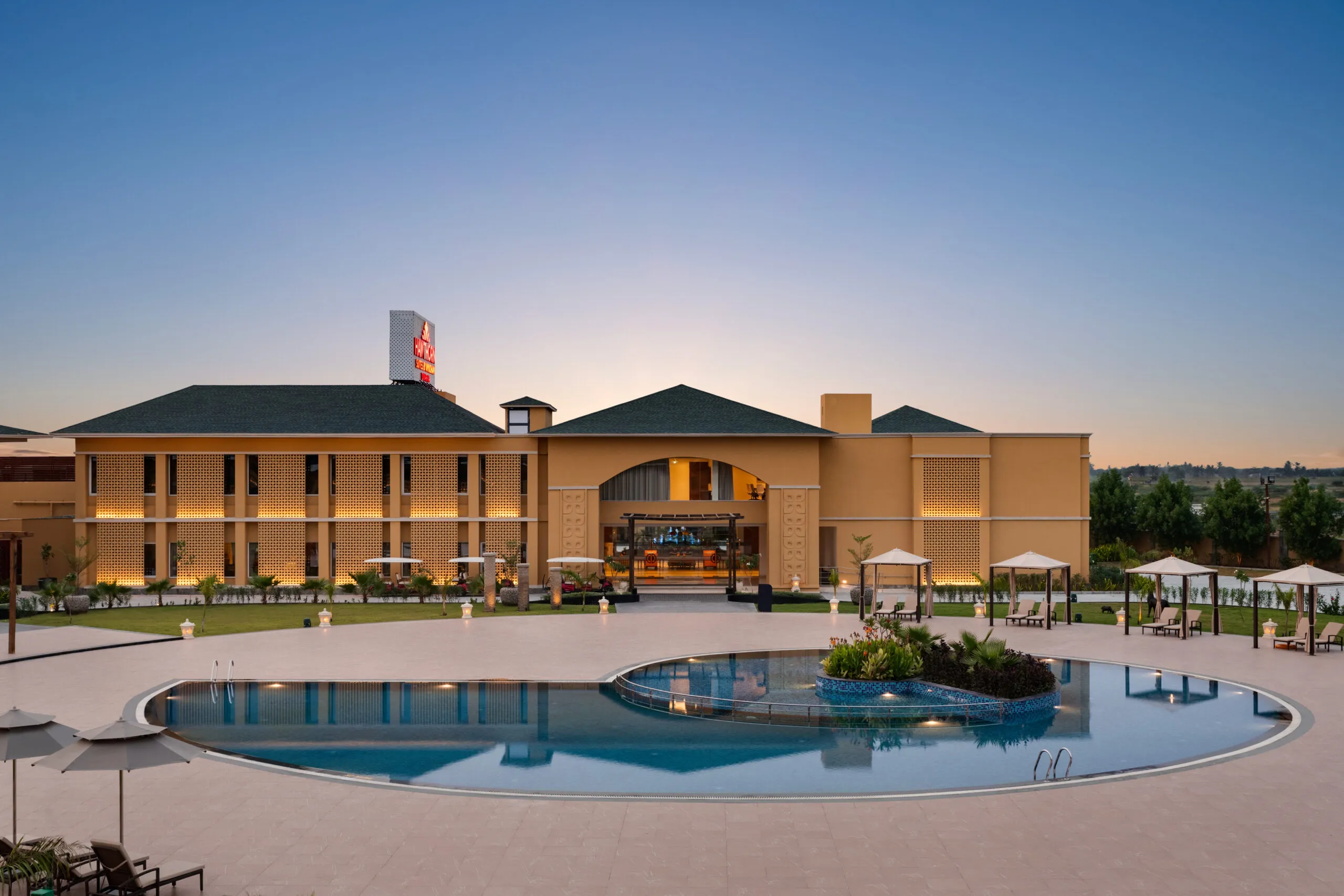 Aerial view of Hawthorn Suites by Wyndham Dwarka's eight-acre grounds