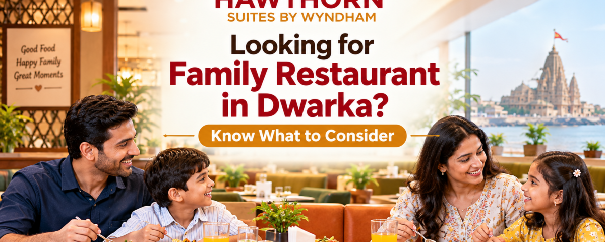family enjoying a meal together at a restaurant in dwarka